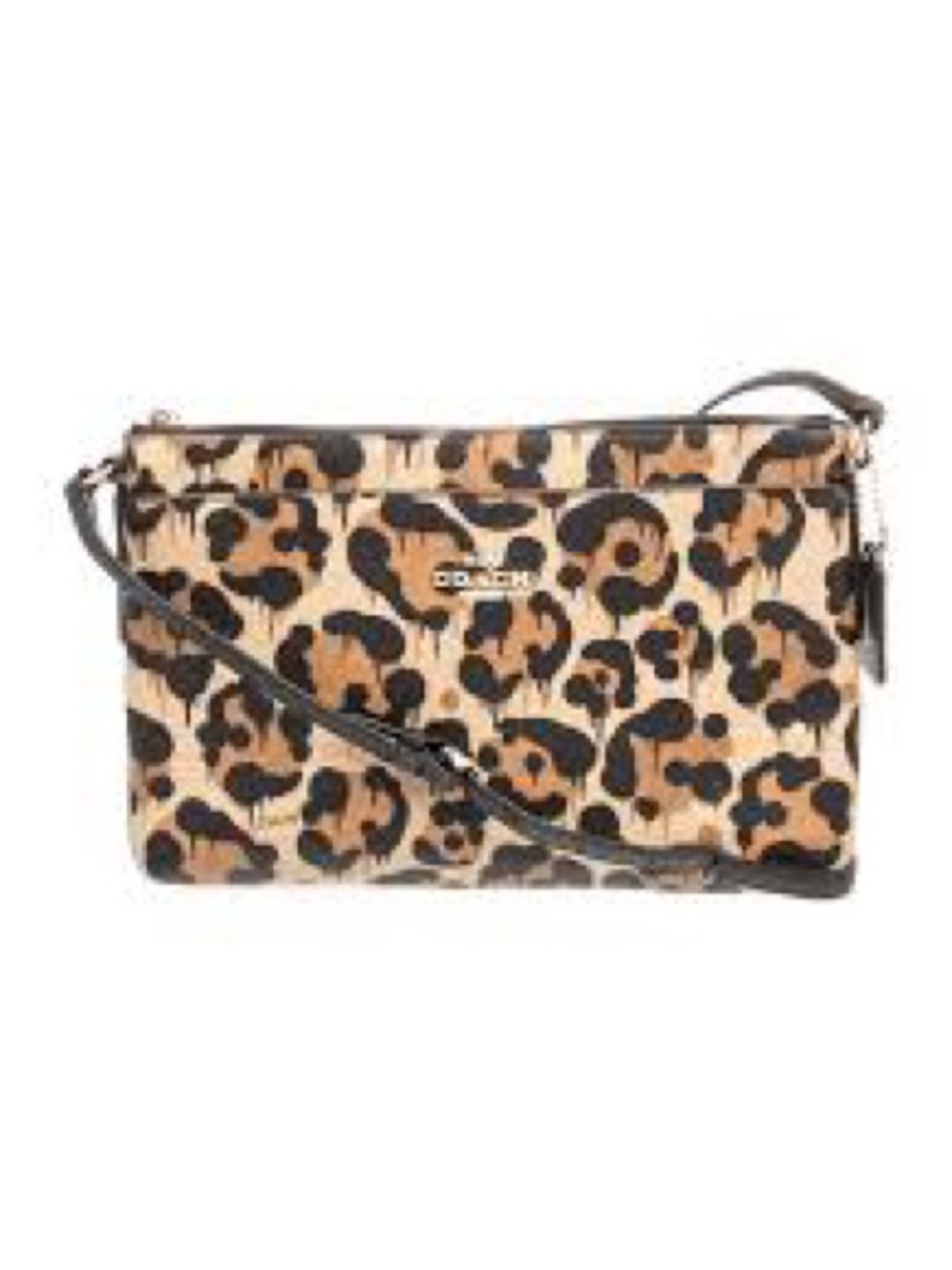 Coach Leopard Print Crossbody in Tan and Black with Leather Trim